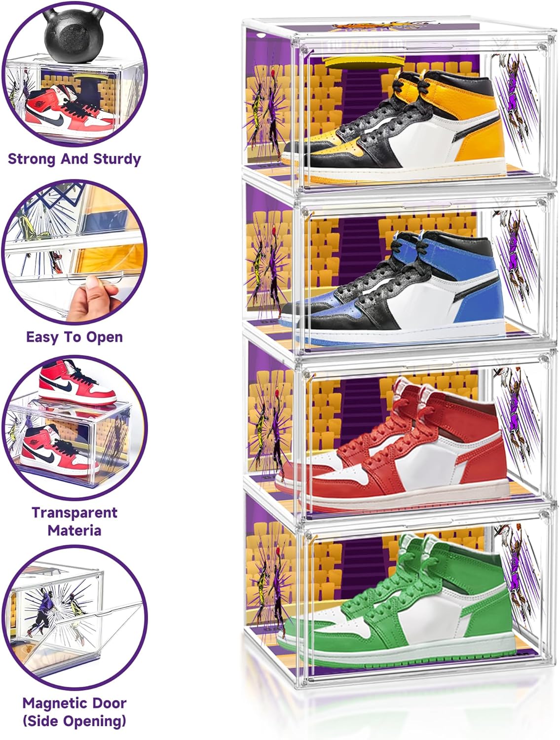 Acrylic Shoe Box Clear Plastic Stackable Storage Boxes with Magnetic Door Sneaker Storage Shoe Rack for Closet Drop Side Shoe Containers for Entryway