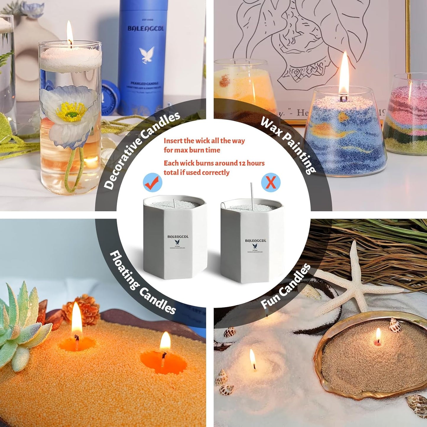 Orange Scented Pearled Candle 18oz Luxury Sand Candle Granulated Wax - 30 Cotton Wicks - Wax for Candle Making Decorative Candles Smooth and Clean Burning Lasts up to 120 Hours