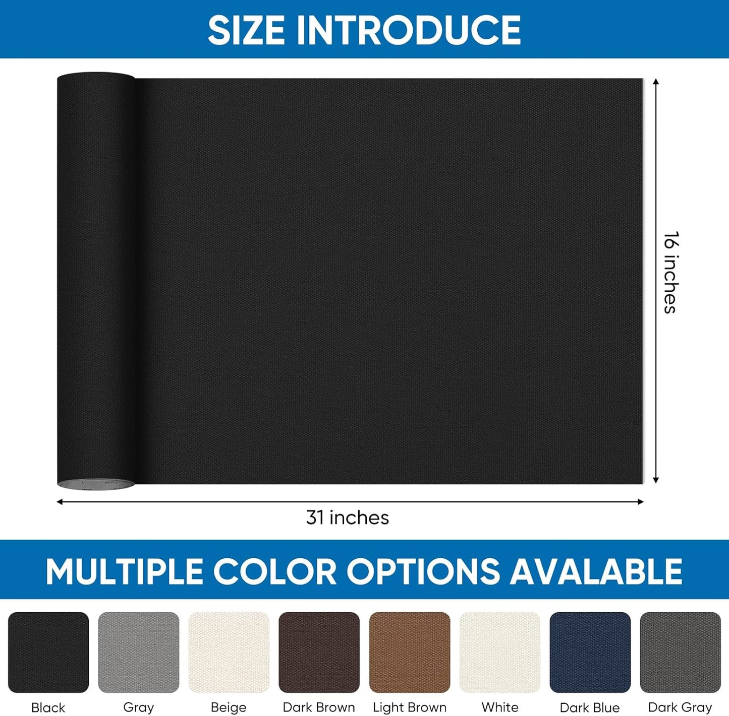 Oversized Canvas Patch 16 "x31, Self-Adhesive Waterproof Canvas Patch Set for Repairing Tents, Couch, Boat Covers, Camping Chairs, Awnings, Car Seats.(Black)