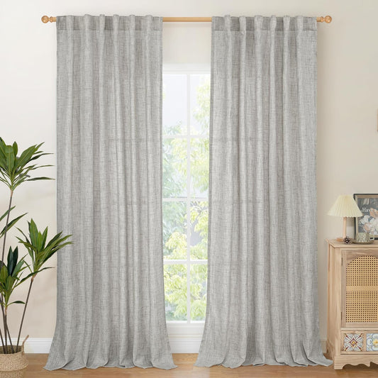 YoungsTex Dark Grey Linen Curtains 95 Inch Length for Living Room Back Tab Textured Window Drapes Light Filtering for Bedroom Rod Pocket, 52 X 95 Inch, 2 Panels