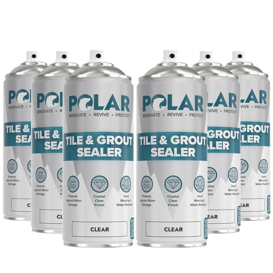Polar Tile & Grout Sealer Clear Aerosol Spray - 6 x 13.5 Fl Oz | Instantly Waterproofs and Protects Floor Tile Grout | Ideal for Bathroom, Shower & Kitchen | Interior & Exterior Tile Sealer