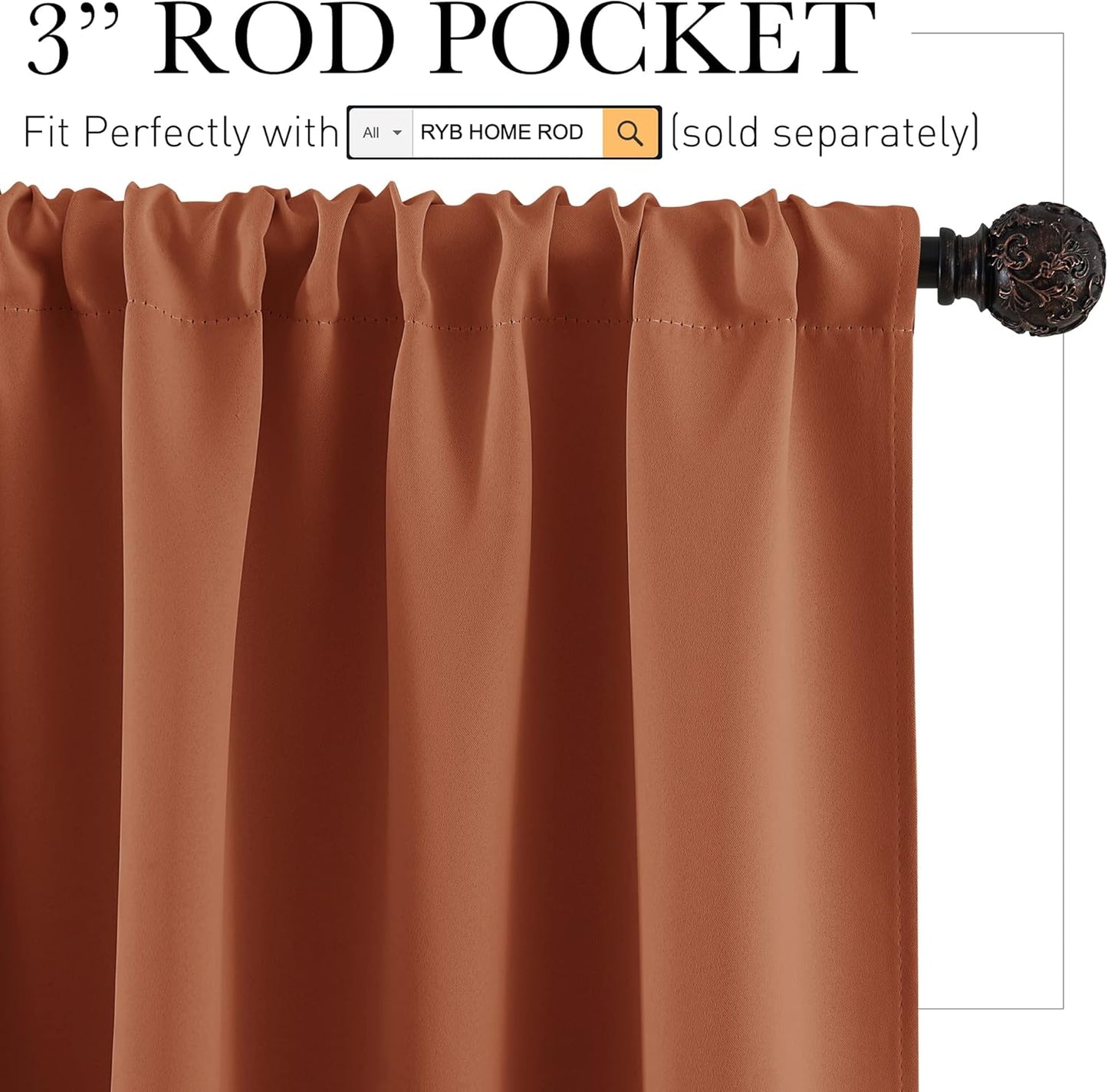 RYB HOME RV Curtains Blackout - Thermal Insulating Privacy Door Windows Camper Curtains for Kids Nursery RV Bunk Bedroom Windows Bathroom, Width 29 x Length 24, Burnt Orange, 2 Pcs