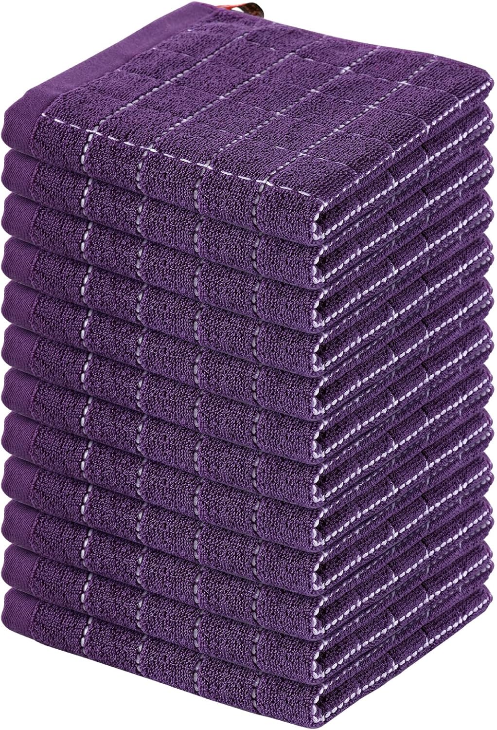 Homaxy 100% Cotton Terry Kitchen Dish Cloths, Ultra Soft and Absorbent Dish Towels for Kitchen, Suitable for Drying and Washing Dishes, 12 Pack, 12 x 12 Inches, Purple