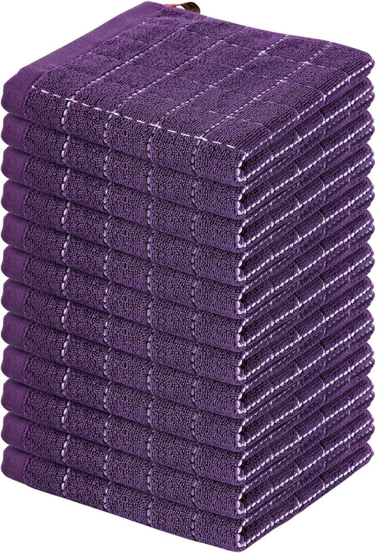 Homaxy 100% Cotton Terry Kitchen Dish Cloths, Ultra Soft and Absorbent Dish Towels for Kitchen, Suitable for Drying and Washing Dishes, 12 Pack, 12 x 12 Inches, Purple