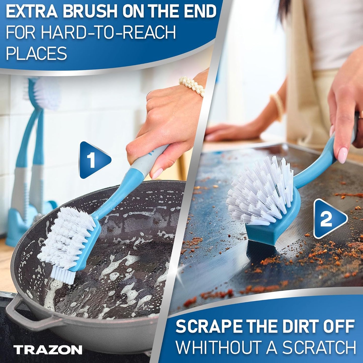 Dish Brush Set of 5 with Convenient Holder, Bottle Water Brush, Dish Scrub Brush, Scrubber Brush and Straw Brush - Kitchen Scrub Brushes Non Slip Long Handle for Sink Dishes Cup Pot