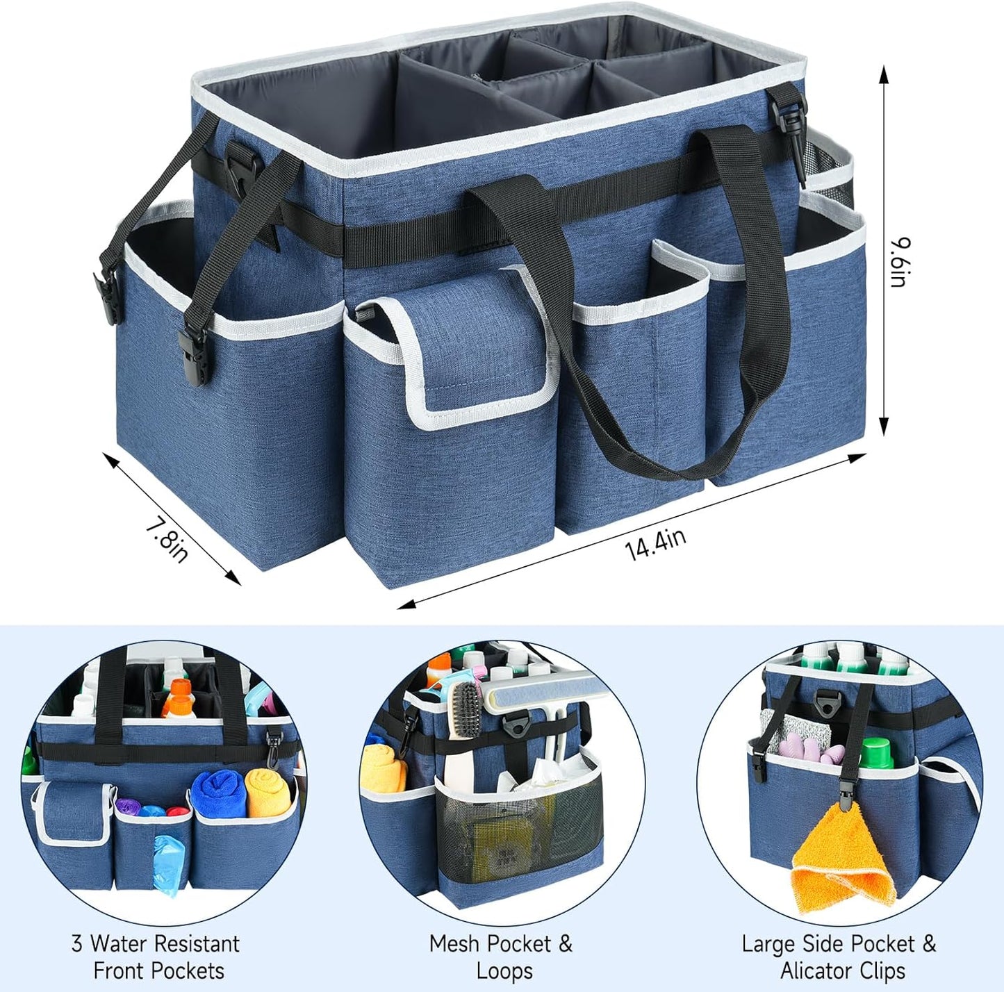Cleaning Caddy,Cleaning Bag for Housekeepers,Cleaning Supplies Organizer with Handle,Blue