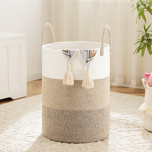 Laundry Basket,Woven Cotton Rope Laundry Hamper,40L for Decorative Storage of Dirty Clothes,Toys and Blankets in Bathroom,Bedroom and Living Room