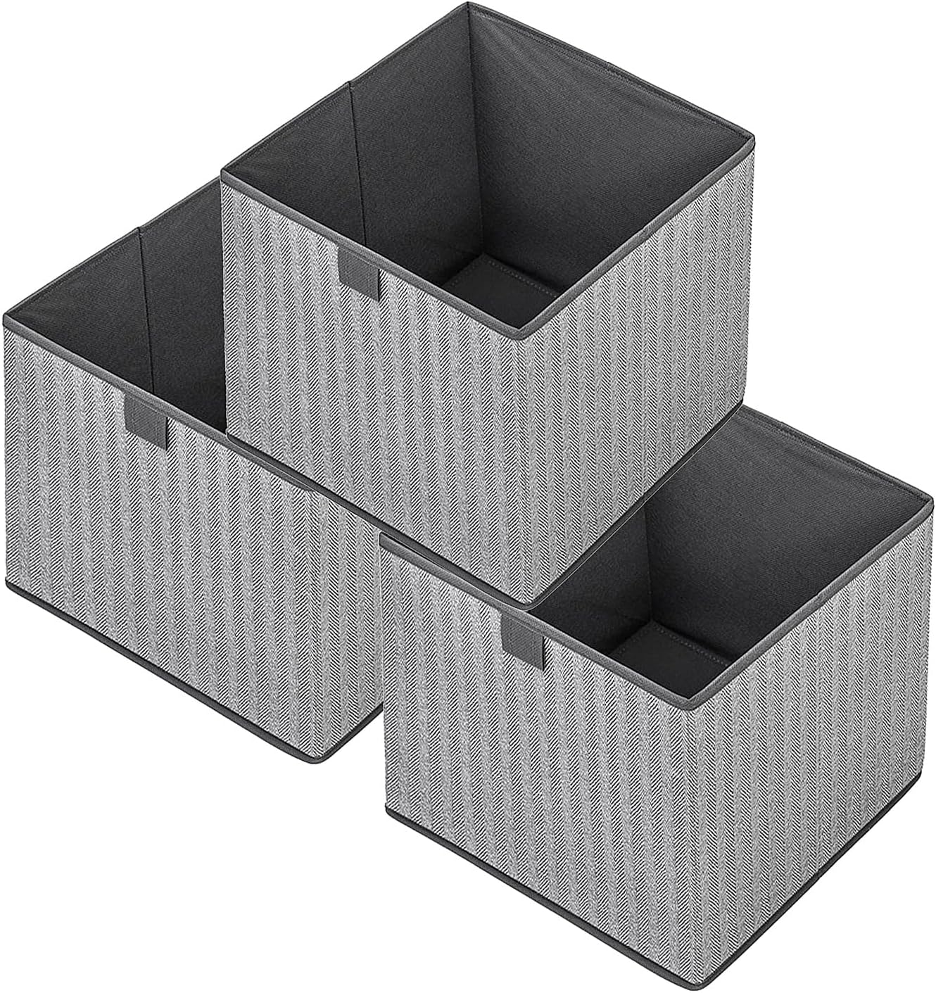 Storage Baskets, 11.8-Inch Woven Fabric Bins, Storage Cubes with Reinforced Handles, Organizer Bins for Closet Shelves, Foldable, for Toys, Clothes, Natural Beige (3PCS/Grey-11.8*11.8*11.8inch)