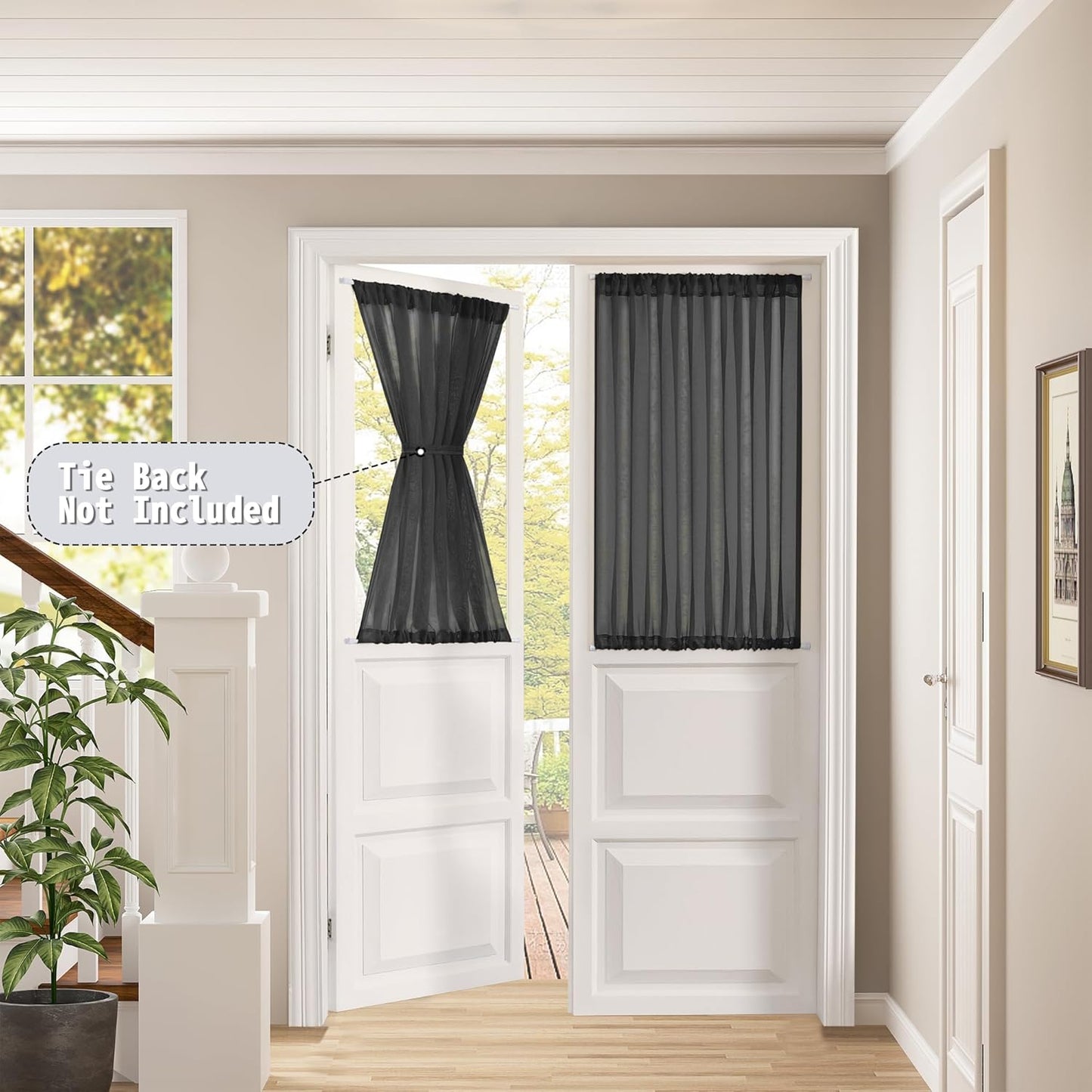 Tollpiz Sheer Linen Textured Curtain Sheers Doorway Light Filtering Voile French Door Rod Pocket Curtains Patio Glass Door, 54 x 63 inches Long, Black, Set of 1 Panel