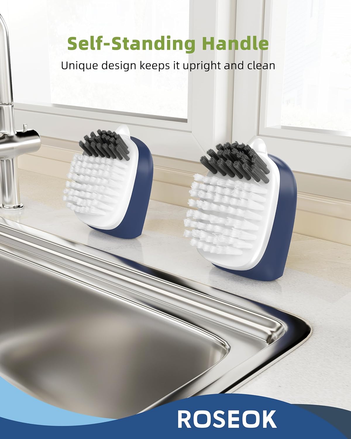 Potato Scrubber and Veggie Brush, Self-Standing Kitchen Brush for Fruit and Vegetable Cleaning, Navy Blue, 2 Pack