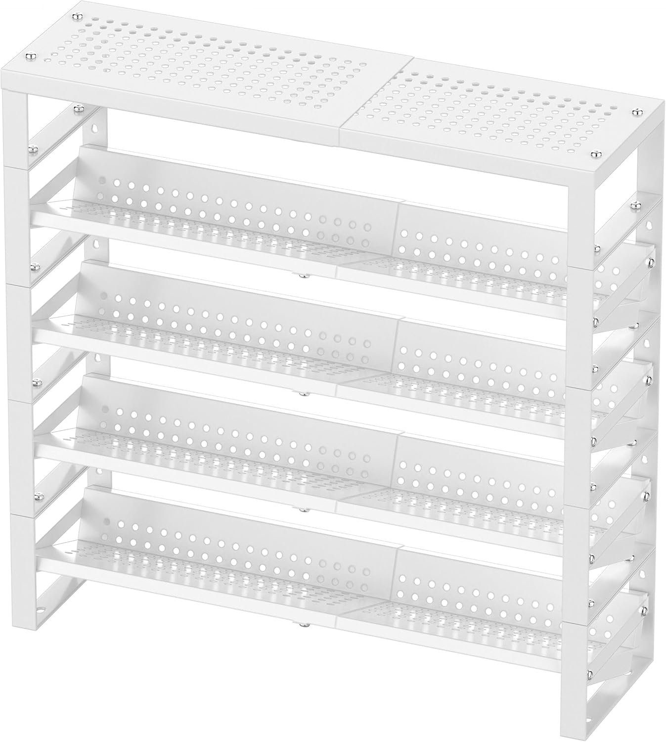 Expandable, Stackable, Adjustable Spice Rack kitchen Organizer,Metal Pantry Storage Shelves - Multi-Tier Shelf for Cabinet, Countertop, Pantries, Cupboard or Wall Mount,White