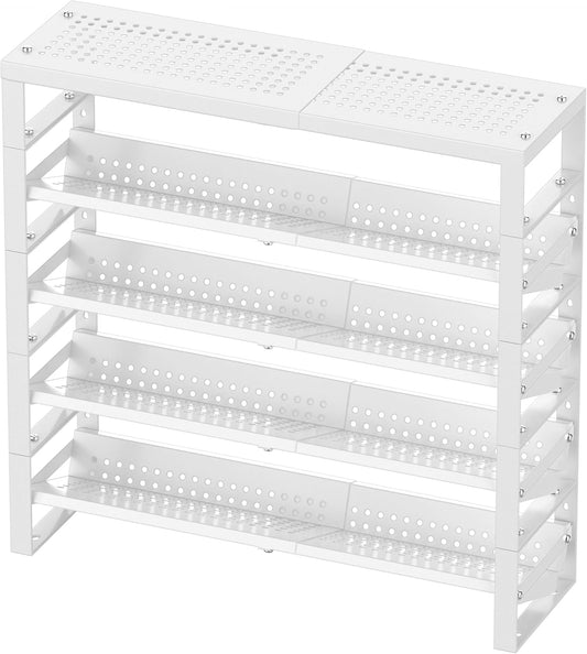 Expandable, Stackable, Adjustable Spice Rack kitchen Organizer,Metal Pantry Storage Shelves - Multi-Tier Shelf for Cabinet, Countertop, Pantries, Cupboard or Wall Mount,White