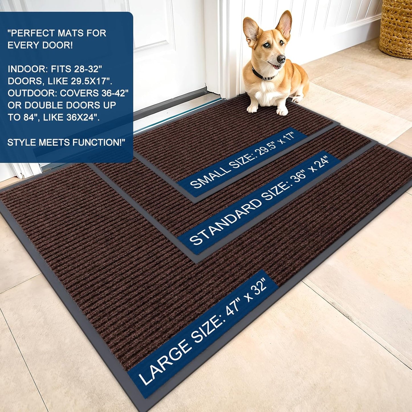 OLANLY Front Door Mat Indoor Outdoor Entrance, Waterproof Heavy Duty Doormat, Fade Resistant, Low Profile, Easy Clean Patio Porch Welcome Floor Mats for Entry, 71x47, Brown