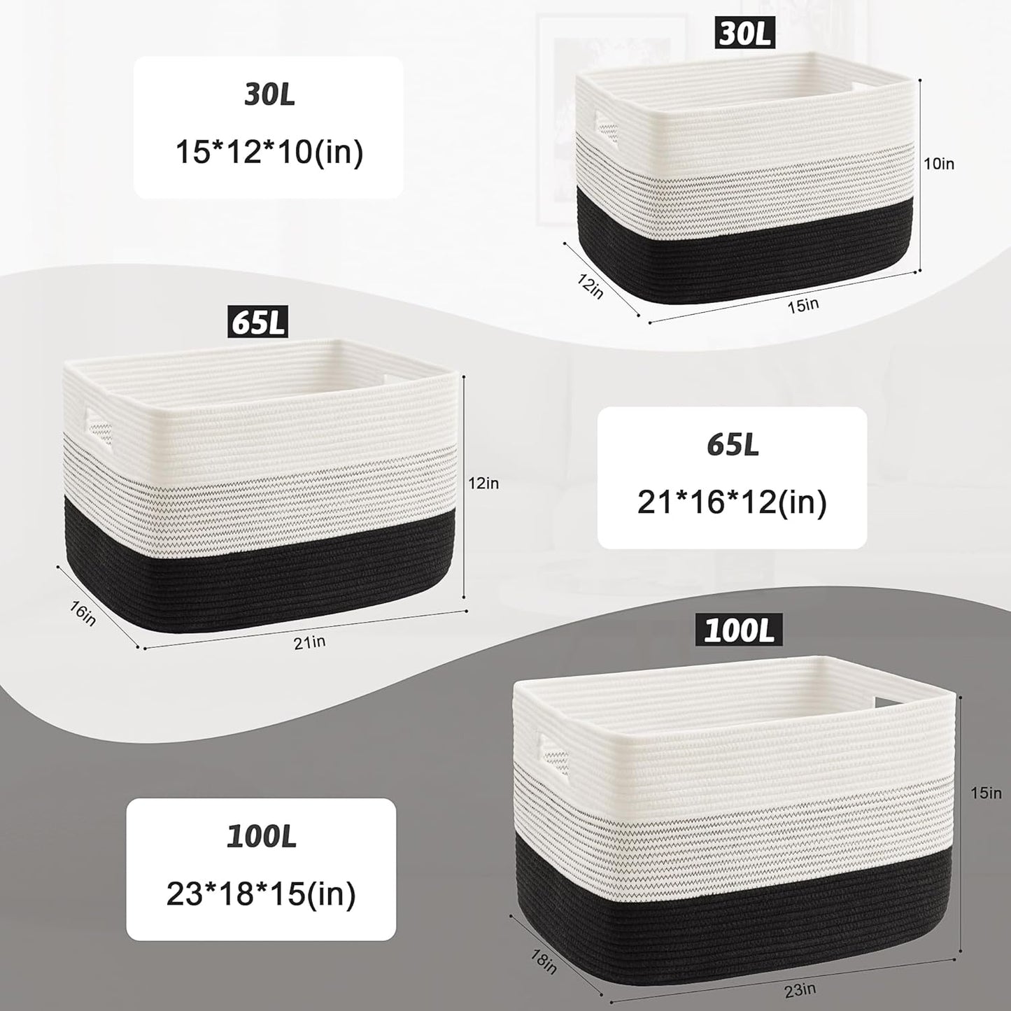 Blanket Basket,Rectangle Woven Baskets for Storage,30L Laundry Basket for Decorative Nursery Blanket,Toys,Dirty Clothes and Magazine in Shelves,Baby Room,and Living Room