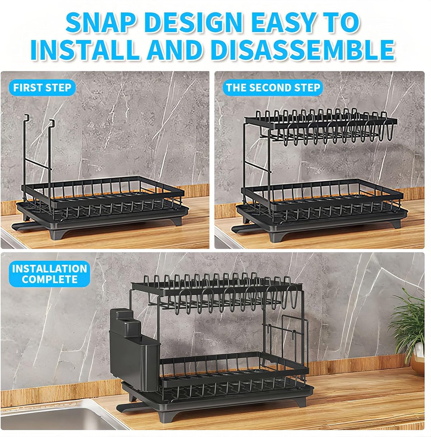 Dishes Drying Rack, 2-Tier Tableware Drying Rack with Draining Board, Space-Saving Design, Suitable for Kitchen Countertop Tableware and Cup Rack