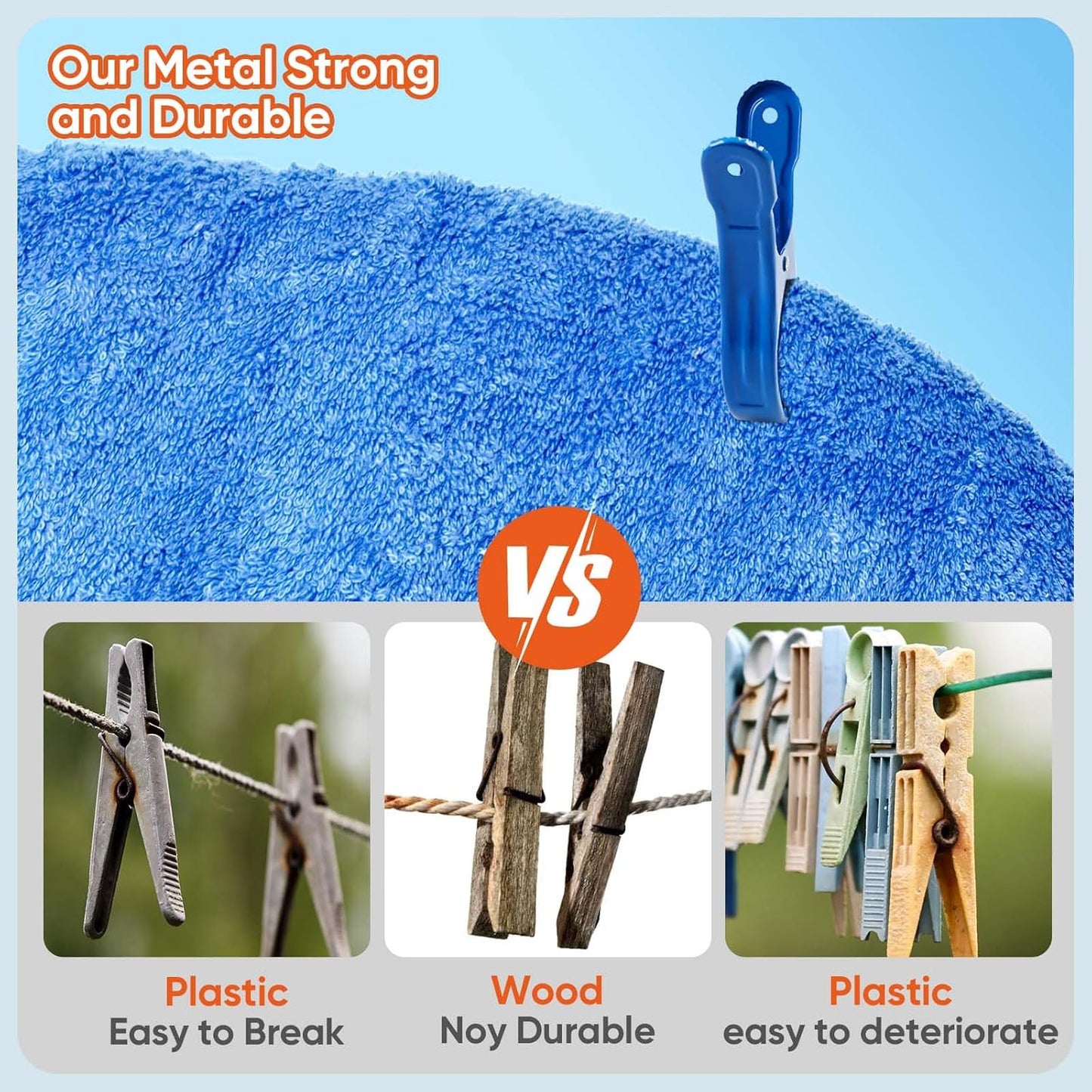 10 Pack Metal Beach Towel Clips, Large Pool Cover Beach Chair Clips for Towel Cruise, Windproof Heavy Duty Clamps Holders Clothespins for Lounge Chairs Pool Covers Clips (Blue)