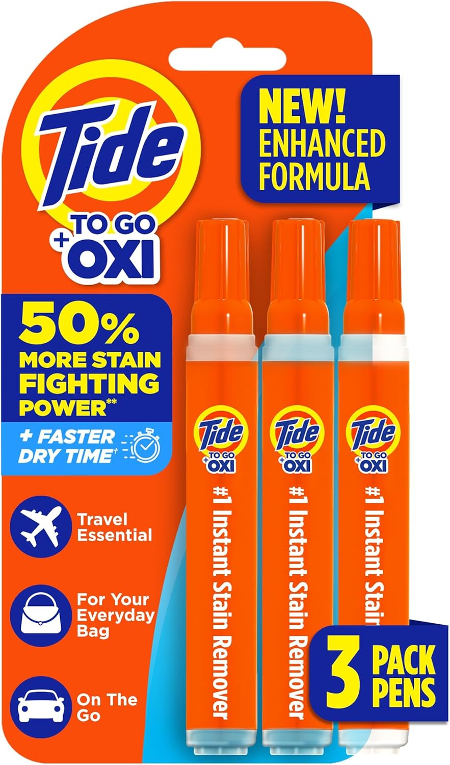 Tide Stain Remover for Clothes, Tide To Go Pen, Instant Stain Remover Pen & Spot Cleaner, Portable & Travel-Friendly, Works on Food & Drink Stains, Fits in Purses & Bags, 3 Count (Pack of 1)