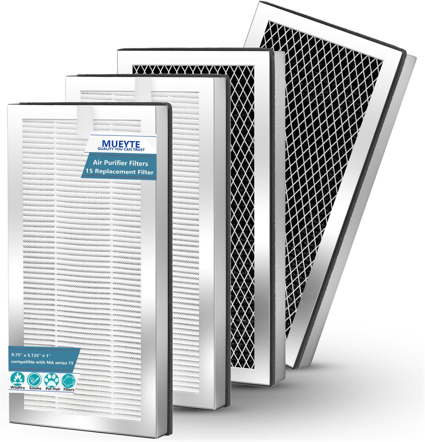 MA15 Replacement Filter Compatible with MA-15 Air Purifier, 3-in-1 Filtration System, H13 True HEPA and Activated Carbon Filter, 4 Pack