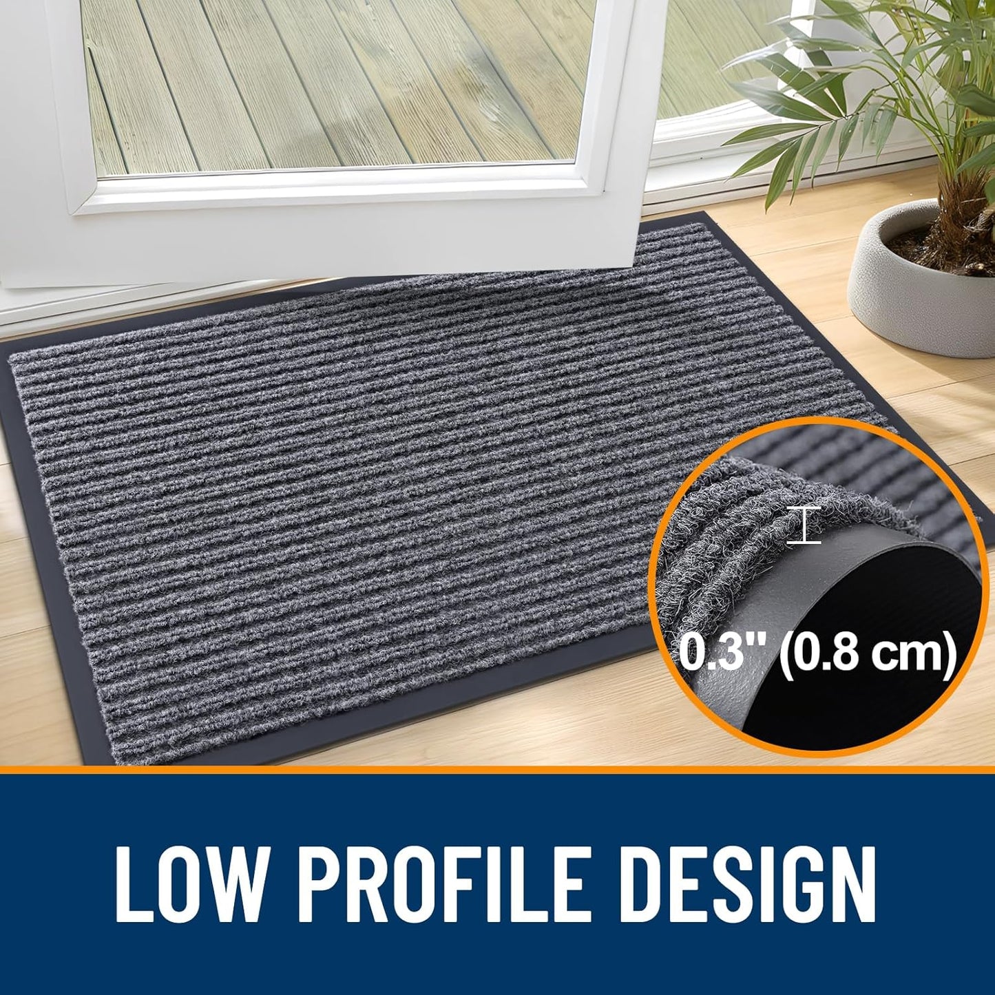 OLANLY Front Door Mat Indoor Outdoor Entrance, Waterproof Heavy Duty Doormat, Fade Resistant, Low Profile, Easy Clean Patio Porch Welcome Floor Mats for Entry, 59x20, Grey