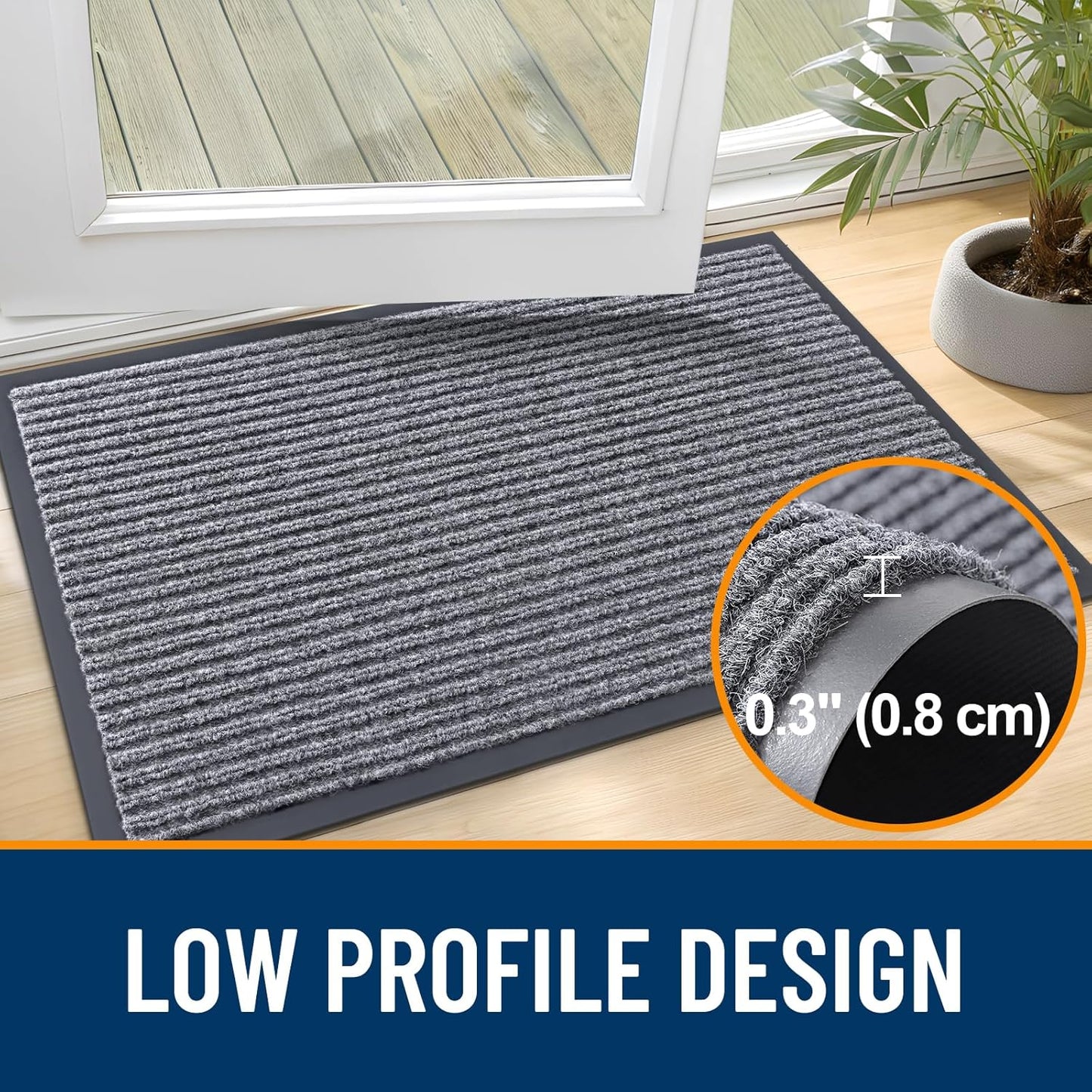 OLANLY Front Door Mat Indoor Outdoor Entrance, Waterproof Heavy Duty Doormat, Fade Resistant, Low Profile, Easy Clean Patio Porch Welcome Floor Mats for Entry, 59x24, Light Gray