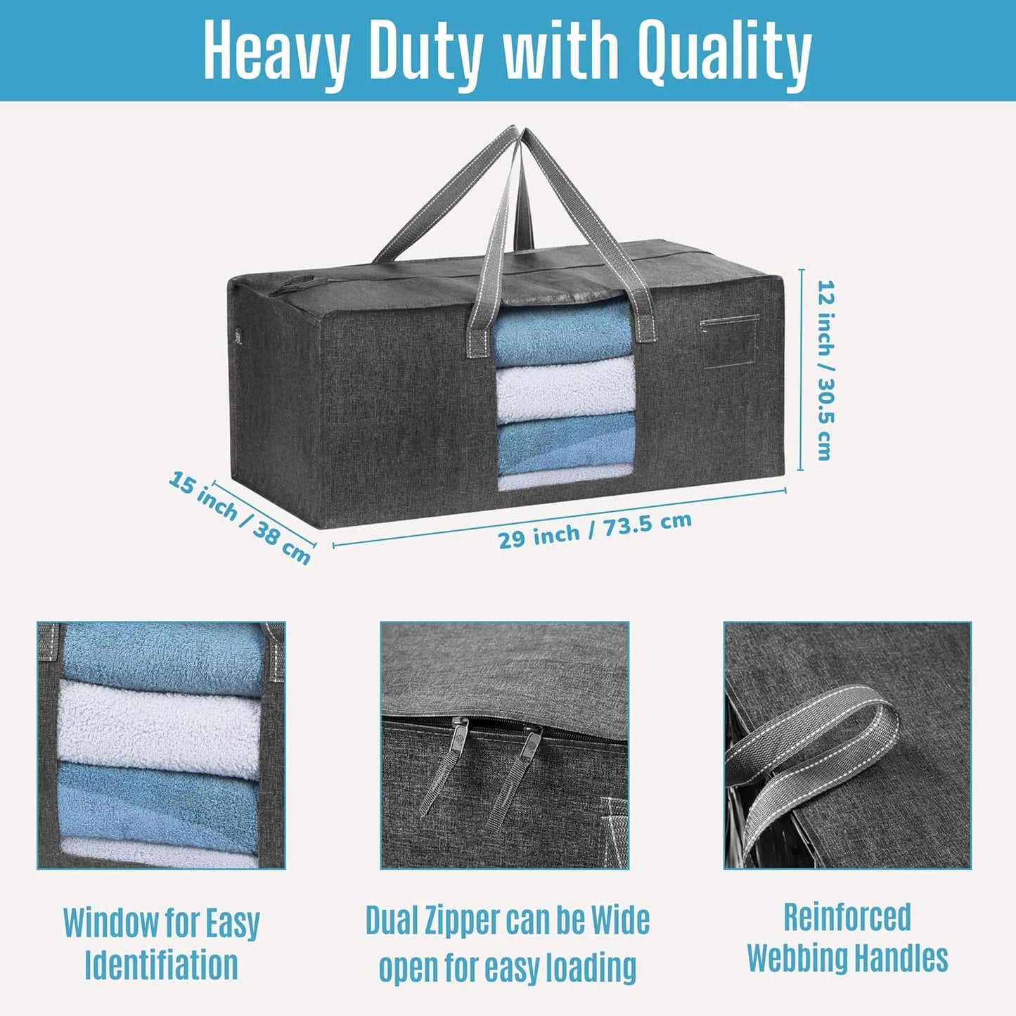 VENO 10 Pack Moving Bags Extra Large Storage Bags for College Move-In, Heavy-Duty Storage Totes, Packing Boxes, and Wardrobe Moving Supplies - Durable Laundry Bags for Clothes (Gray w/Window, 10 Pack)