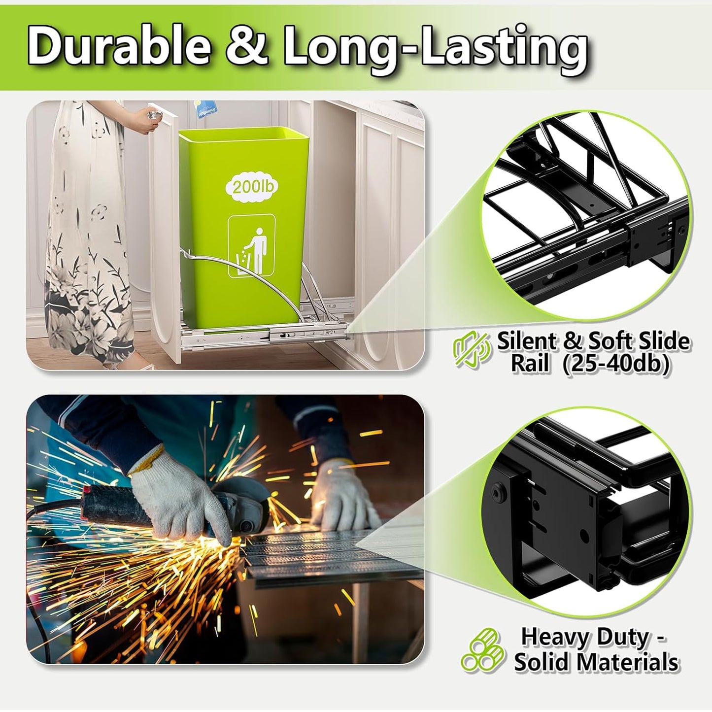 Pull Out Trash Can Under Cabinet 7-13 Gallon 50 Qt Under Sink Trash Can Pull Out Trash Can for Kitchen Cabinets Slide Out Garbage Can Under Counter, Black