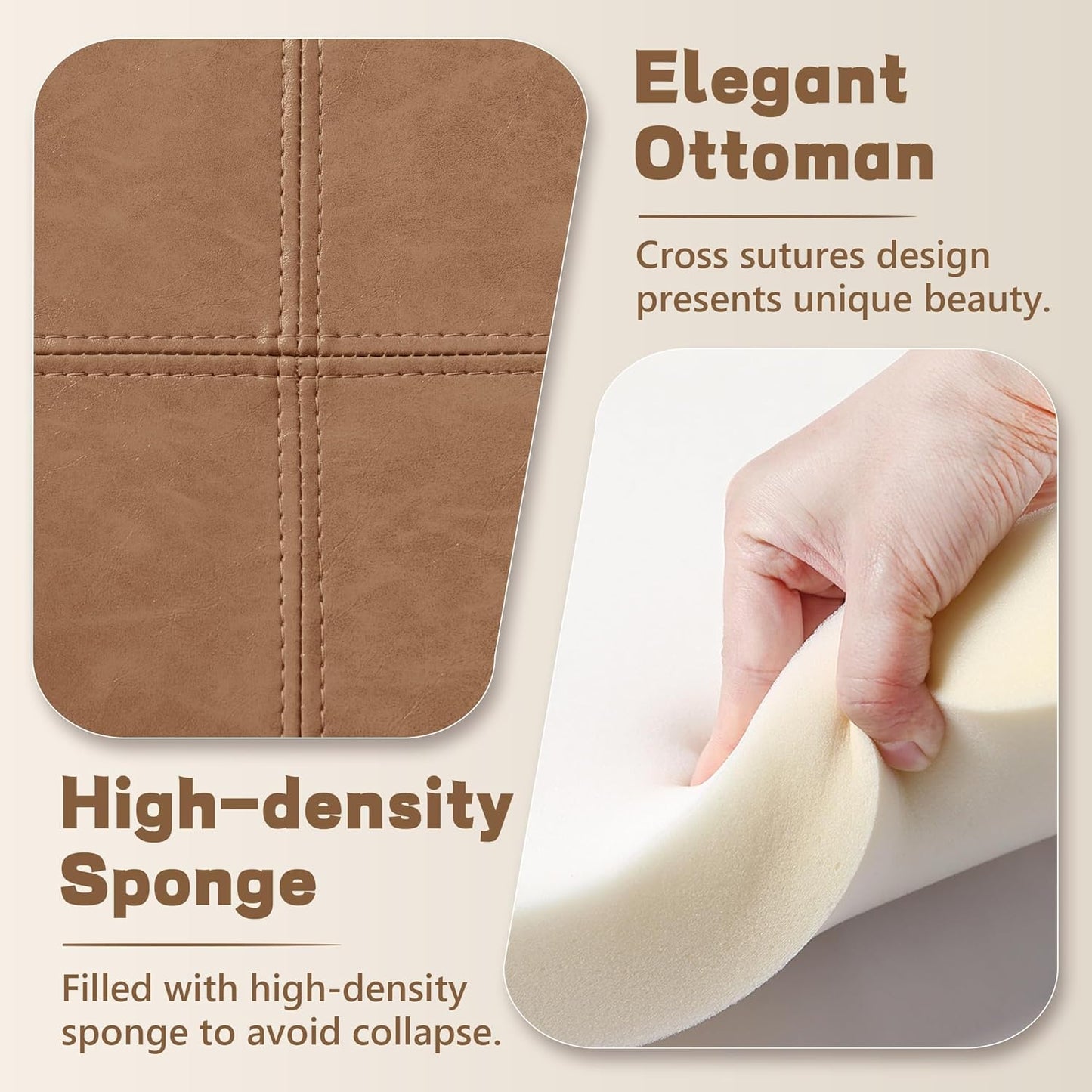 30-Inch Round Storage Ottoman, Modern Ottoman Coffee Table with Removable Top for Living Room, Bedroom, Office （Light Brown）