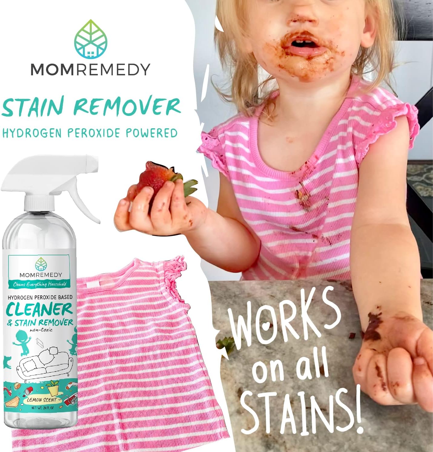 MOMREMEDY Hydrogen Peroxide All Purpose Cleaning Spray | Multipurpose Home Cleaner | Fabric and Laundry Stain Remover | All Surface Kitchen and Bathroom | Non Toxic