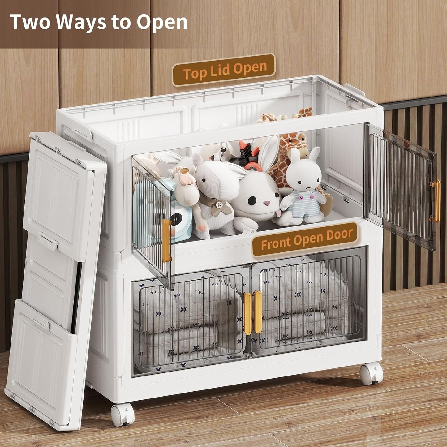 77Gal Stackable Plastic Storage Bins with Lids, Collapsible Closet Organizers and Storage with Wheels for Living Room,Office,Dorm, 30.5" W x 14.6" D x 40" H, 3 Tier