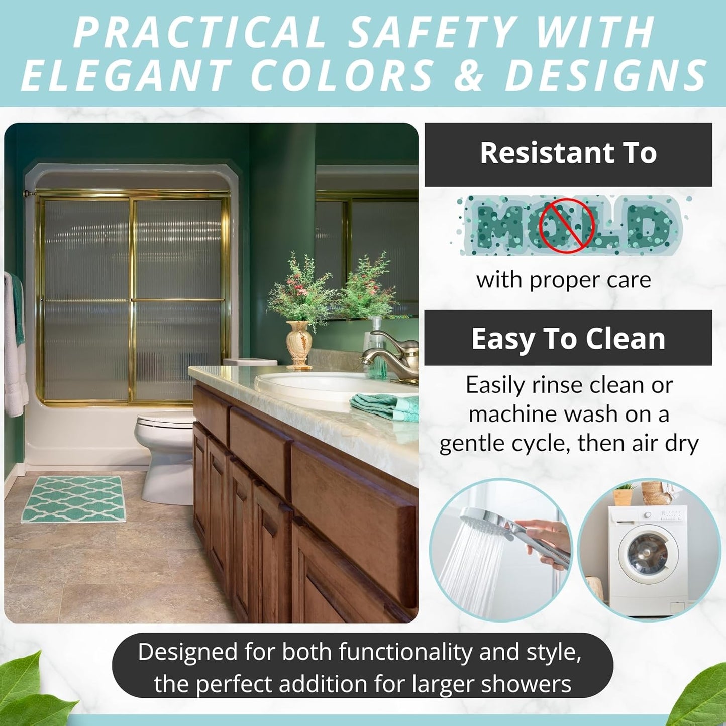 ENKOSI Bath Mat - Large Non Slip Bathtub & Shower Mat - Extra Long 40 x 16 Inch Bathroom Mats for Tub Nonslip Anti Slip Bathmats (40x16 Turquoise 1-Pack)