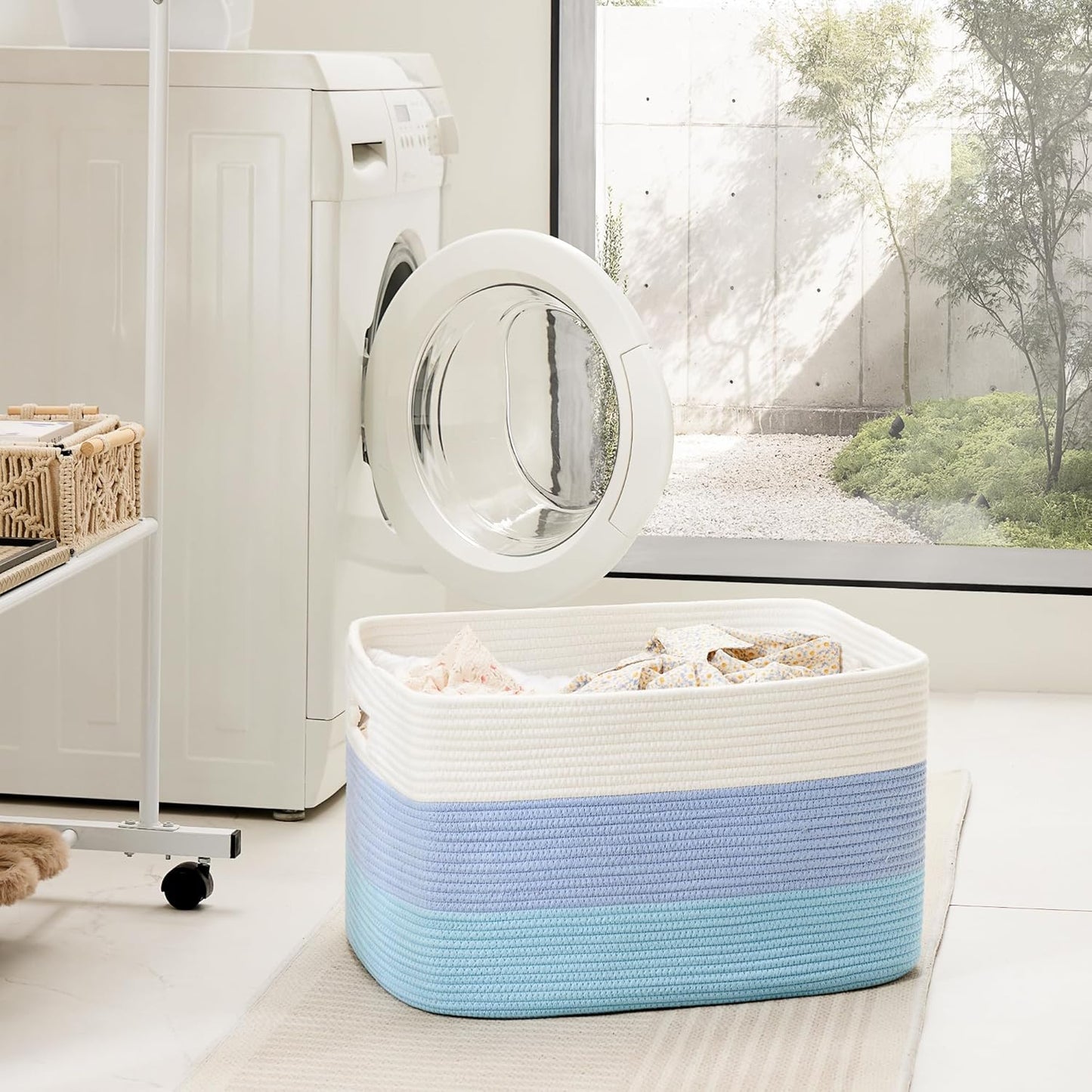 Blanket Basket,Rectangle Woven Baskets for Storage,65L Laundry Basket for Decorative Nursery Blanket,Toys,Dirty Clothes and Magazine in Shelves,Baby Room,and Living Room