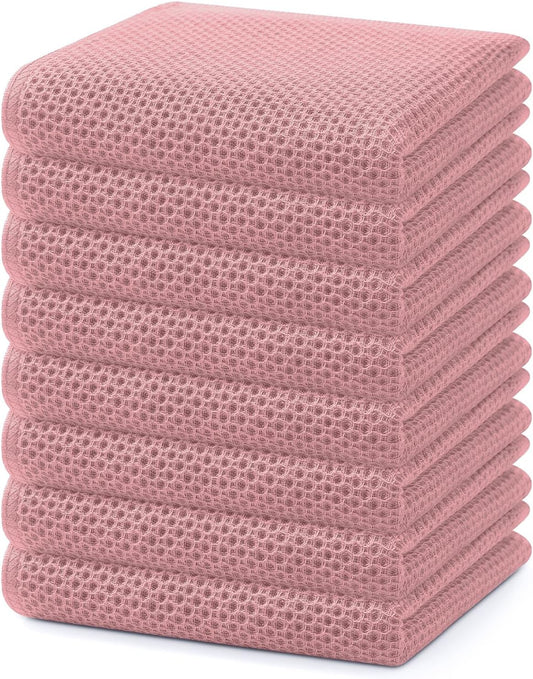 Homaxy 100% Cotton Waffle Weave Kitchen Dish Towels, Ultra Soft Absorbent Quick Drying Cleaning Towel, 13 x 28 Inches, 8-Pack, Dried Rose