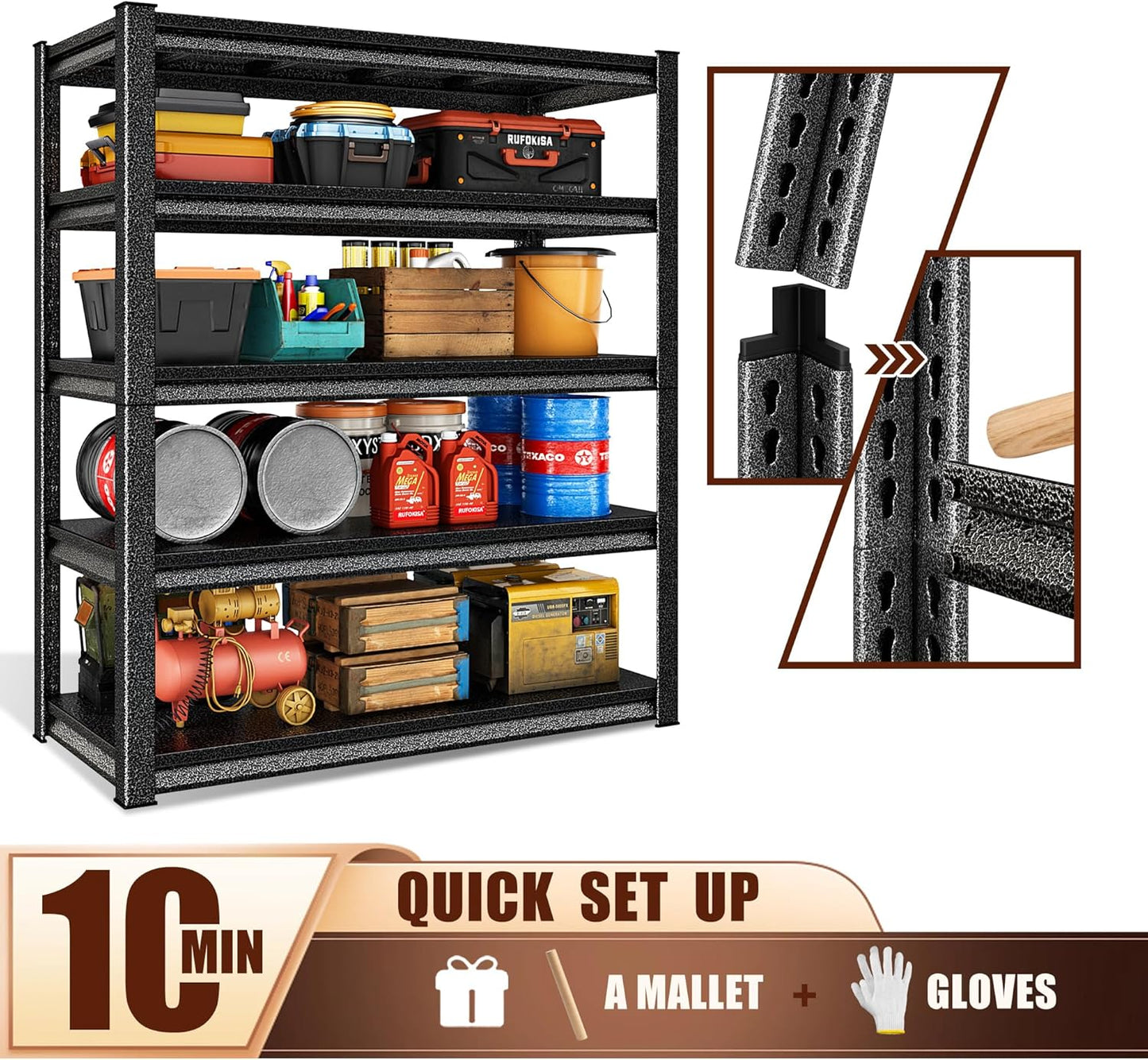 48" W Garage Shelving Heavy Duty，3000LBS Loads Adjustable Garage Storage Shelves,5-Tier Metal Storage Racks and Shelving Units, Utility Rack Shelves,48”W x 24”D x 78”H,Silver