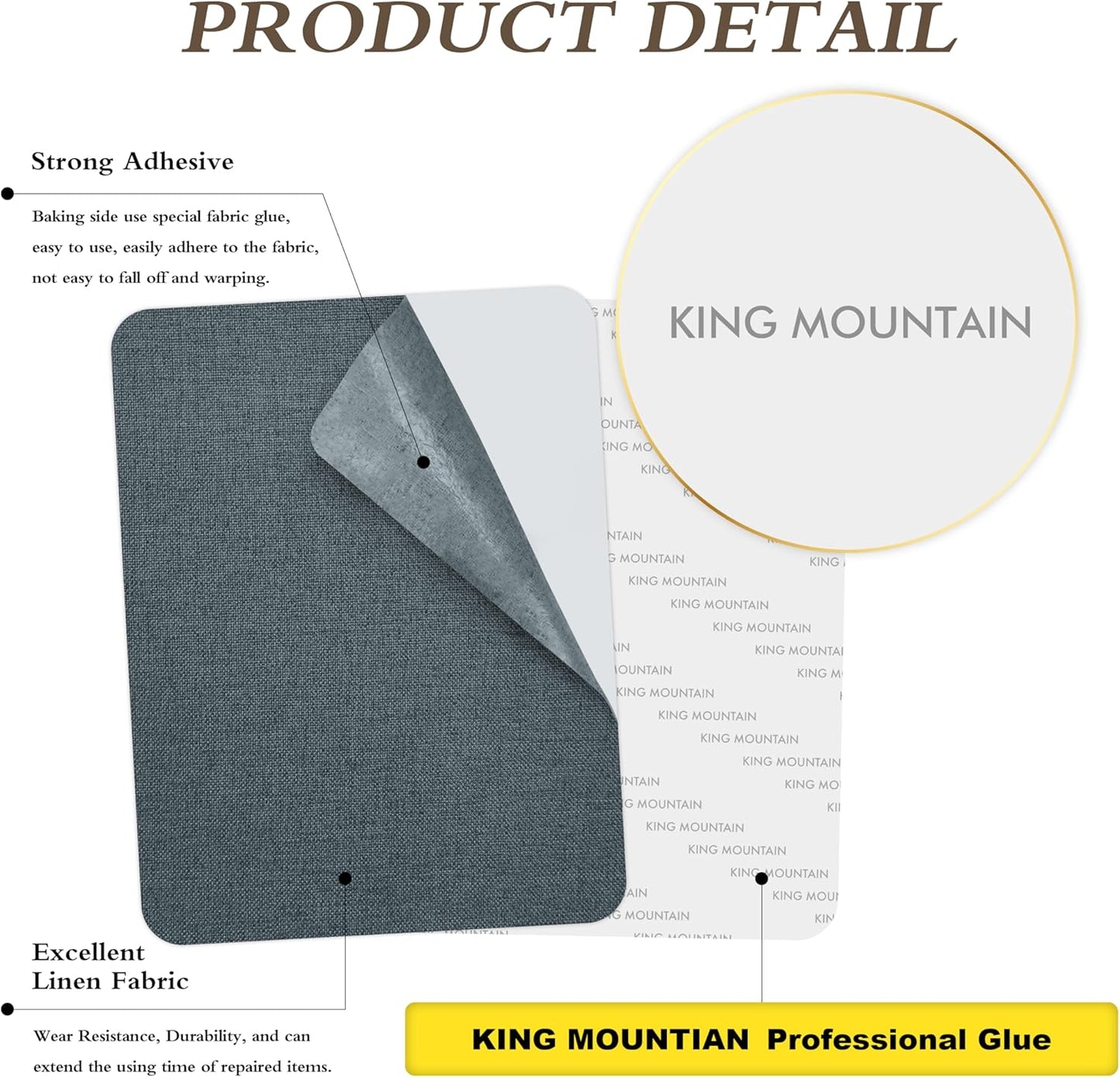 KING MOUNTAIN Coarse Linen Repair Patches, Self-Adhesive Linen Fabric Patches, 8X11 inch 2 PCS, Multi Color, Can be Used for Linen Sofa Repair and Linen Clothes Repair(8" x 11"-2PCS,Blue Dark Grey)
