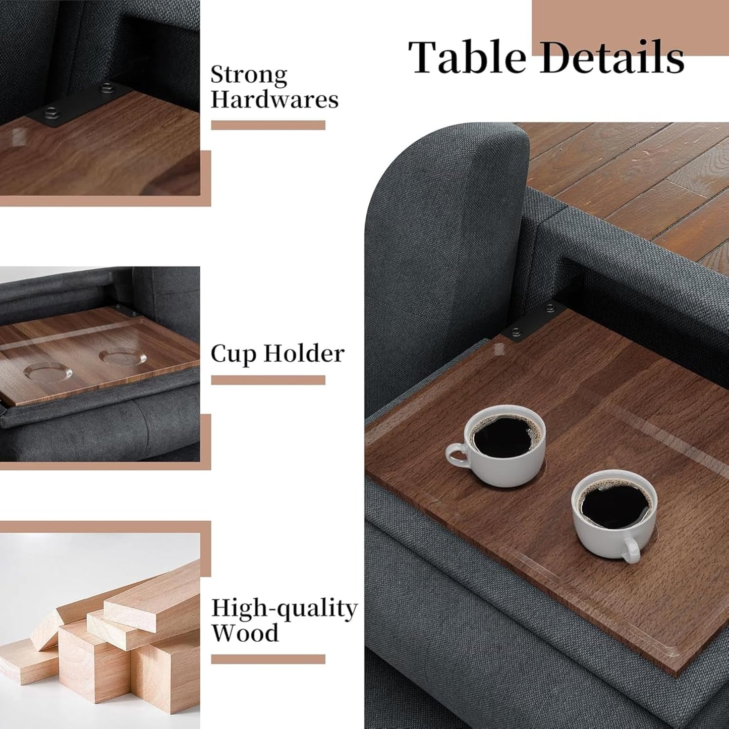 JAMFLY 108" Modular Sectional Sofa with Storage, L Shaped Sofa Couch with Reversible Ottoman, 4-Seat Convertible Sectional Couches with Cup Holders for Living Room, Apartment, Dark Grey