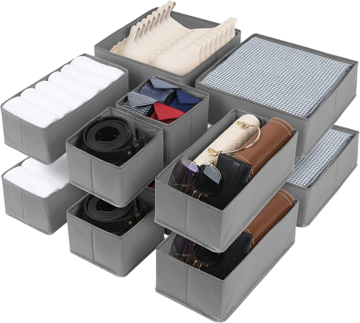 Cupic Cupid Drawer Organizer, Dresser Organizers, Foldabe Drawer Organizer Clothes, Closet Organization and Storage Dividers for Socks, Underwear and Diaper, Set of 12, Gray