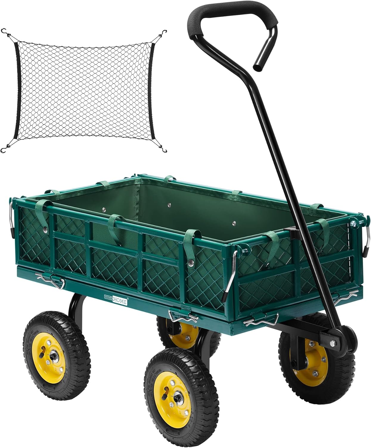 VIVOHOME Heavy Duty 400 Lbs Capacity Mesh Steel Garden Cart Folding Utility Wagon with Removable Sides Green