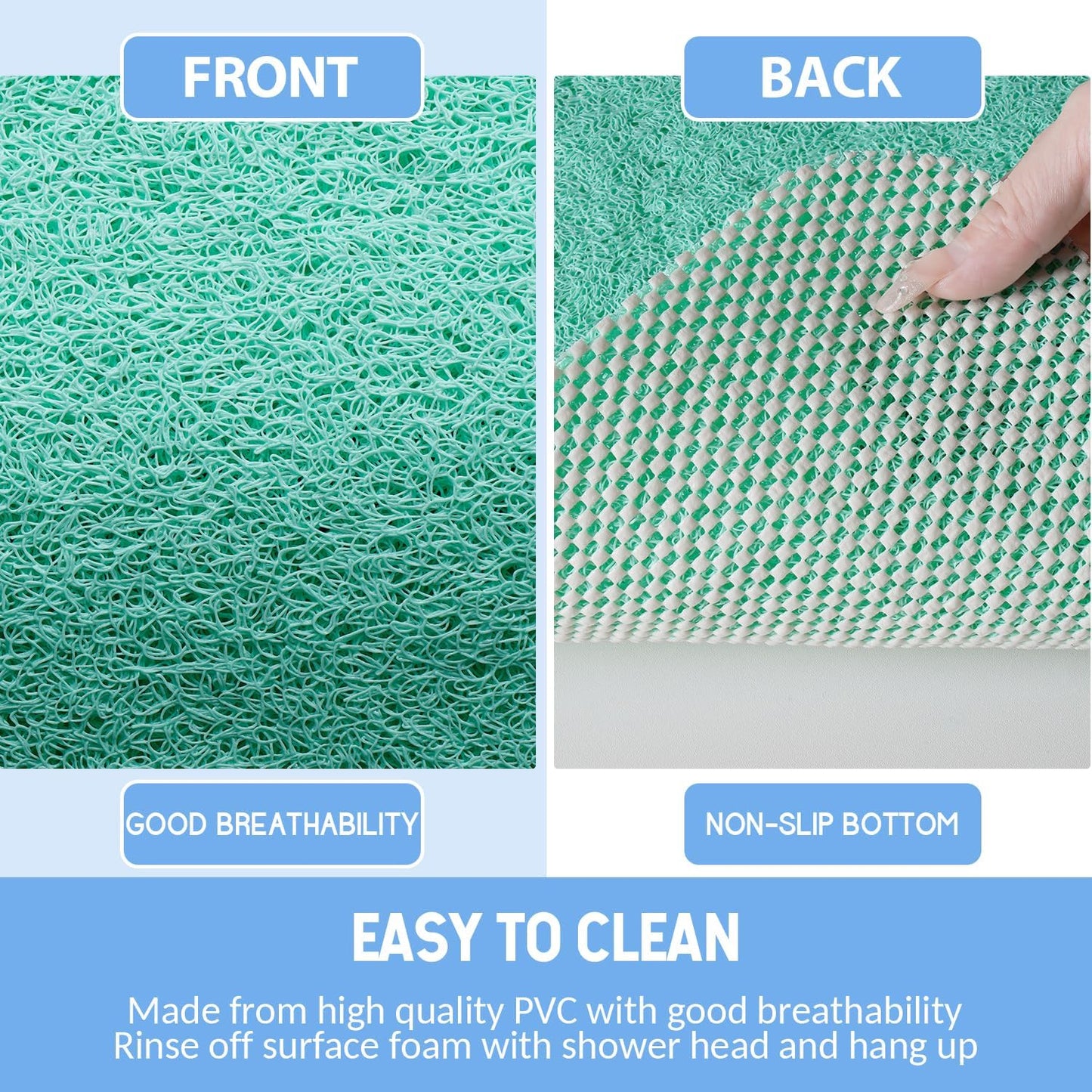 Non-Slip Bathtub Mat, Anti Slip Shower Mat, Fast Drying Bathtub Mats, Foot Scrubber Mat, Anti Slip Mat for Tub, Floor, Bathroom, Kitchen, Home, Hotel (Light Green 40"×16")