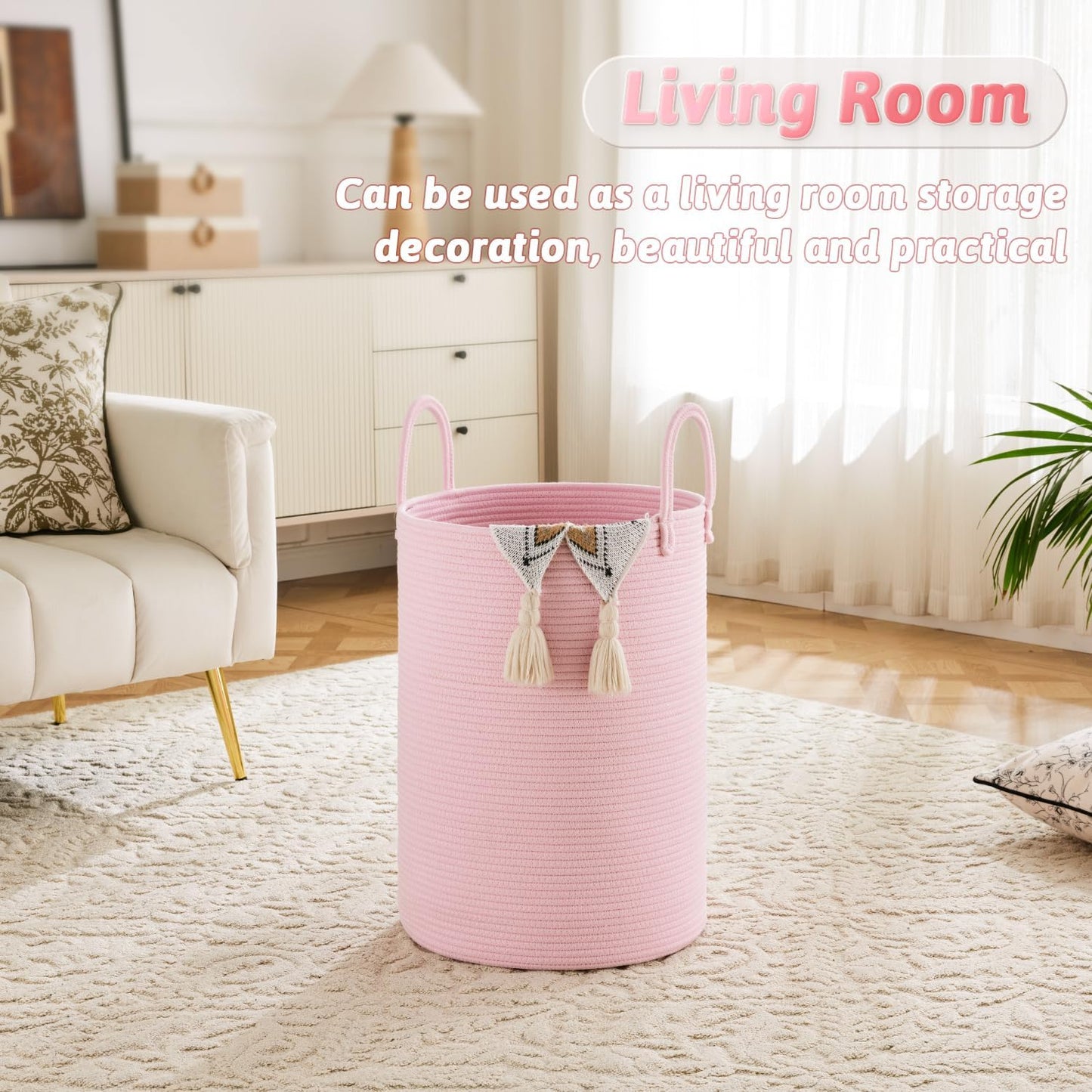 Laundry Basket,Woven Cotton Rope Laundry Hamper,40L for Decorative Storage of Dirty Clothes,Toys and Blankets in Bathroom,Baby Room and Living Room