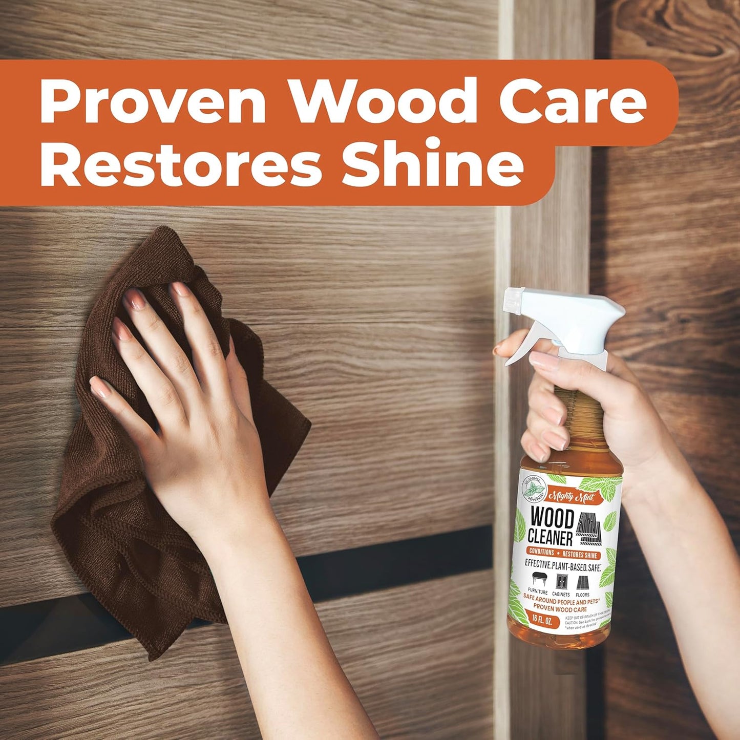 Mighty Mint Wood Cleaner and Conditioner, Spray Cleans and Renews Wood, Natural Peppermint Scent, 16oz