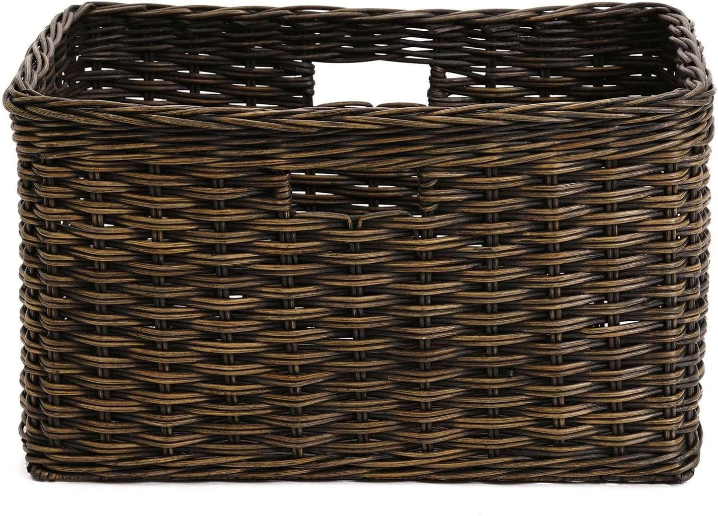 The Basket Lady Tall Rectangular Wicker Storage Basket, Medium, 20 in L x 13 in W x 11 in H, Antique Walnut Brown