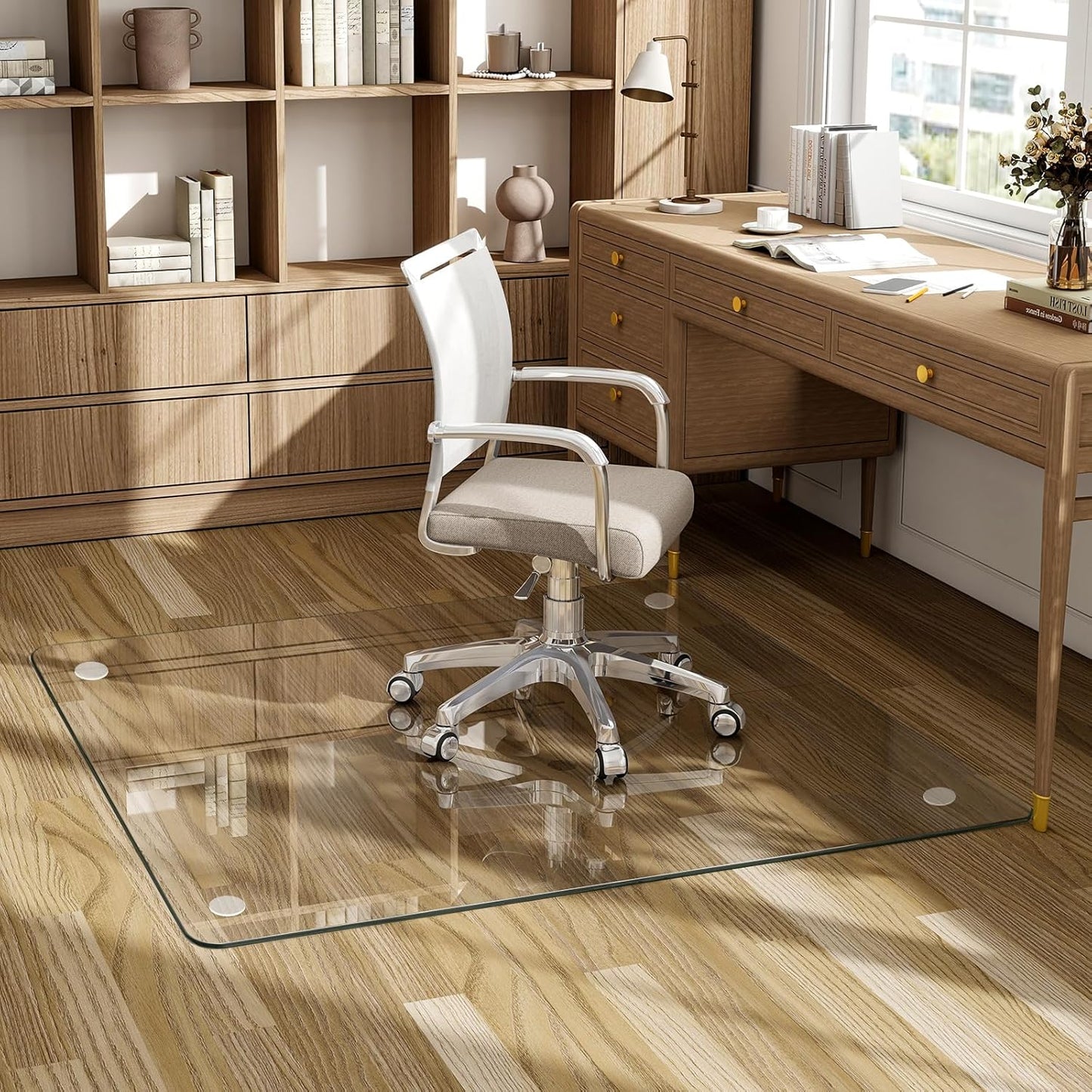 47" x 47" Tempered Glass -Glass Chair Mat, Heavy Duty Hard Floor Mat with Round Corner and Polished Edge, Office Chair Mat for Carpet Office Home Hardwood Floor Desk