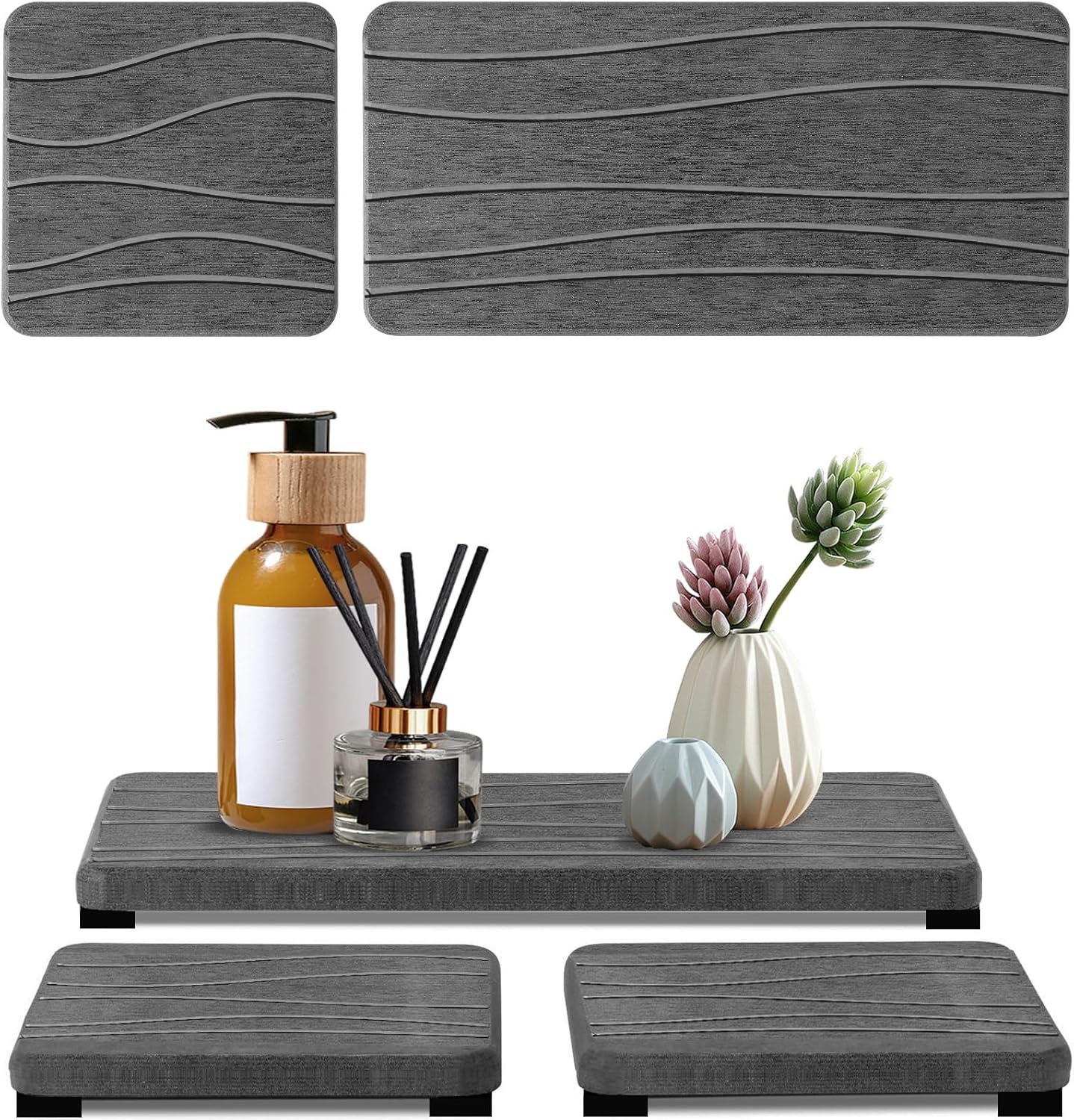 3PCS Water Absorbing Stone Tray, Fast Drying Stone Sink Tray, Stones Soap Trays, Water Absorbent Diatomite Trays, Diatomite Coasters for Kitchen Sink Bathroom Counter, Hand Soap Dish & Holders