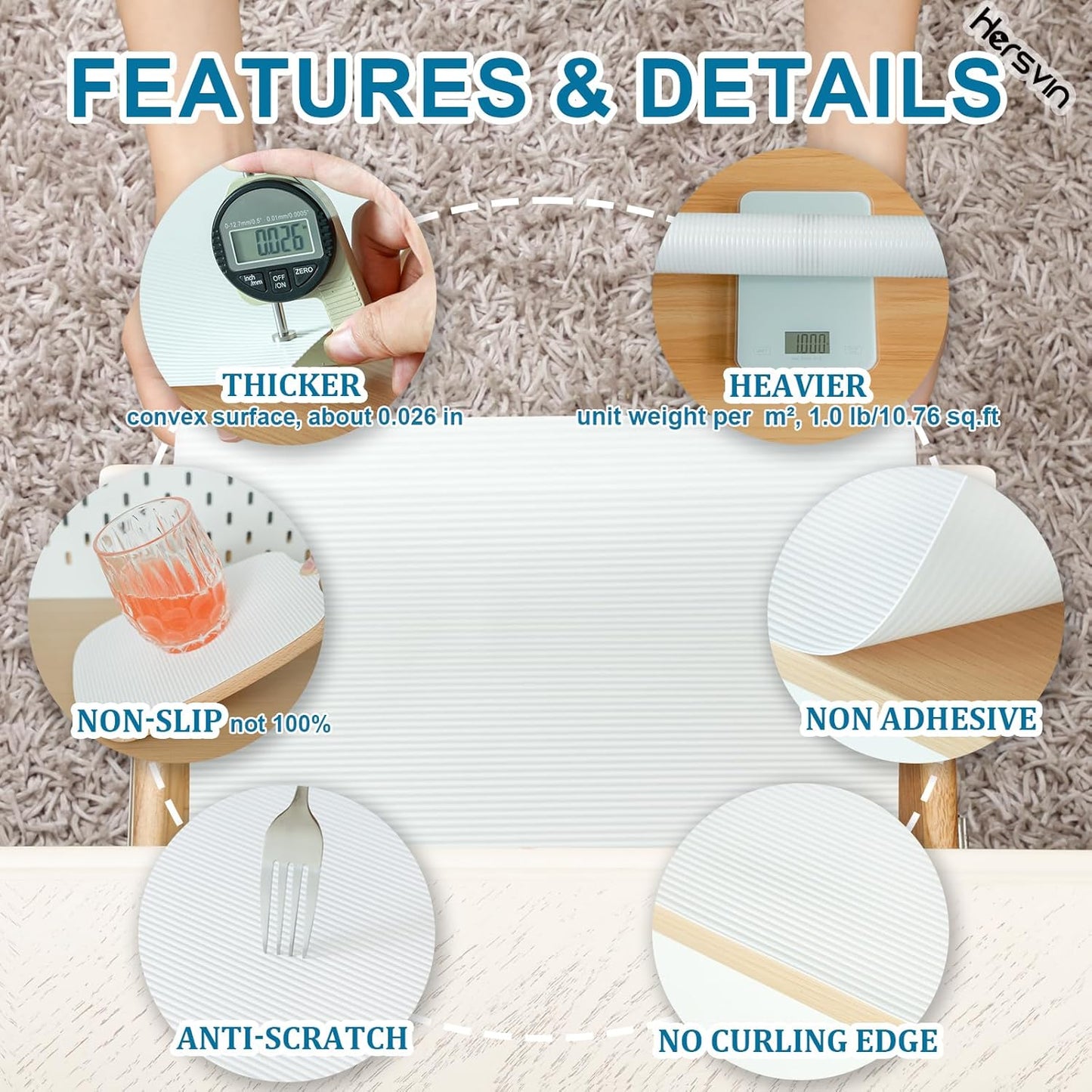 Shelf Liners 20 in x 20 ft EVA Drawer Mats, Non-Adhesive Cupboard Protector, Kitchen Cabinet Lining Fridge Liner (White Stripe, 50.8x610cm)