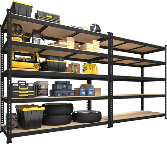 PrimeZone 2 Pack Heavy Duty Adjustable 5 Tier Garage Storage Shelves - 47" W x 18" D x 71" H, Metal Utility Rack Shelf Unit for Warehouse, Pantry, Closet, Kitchen, Black