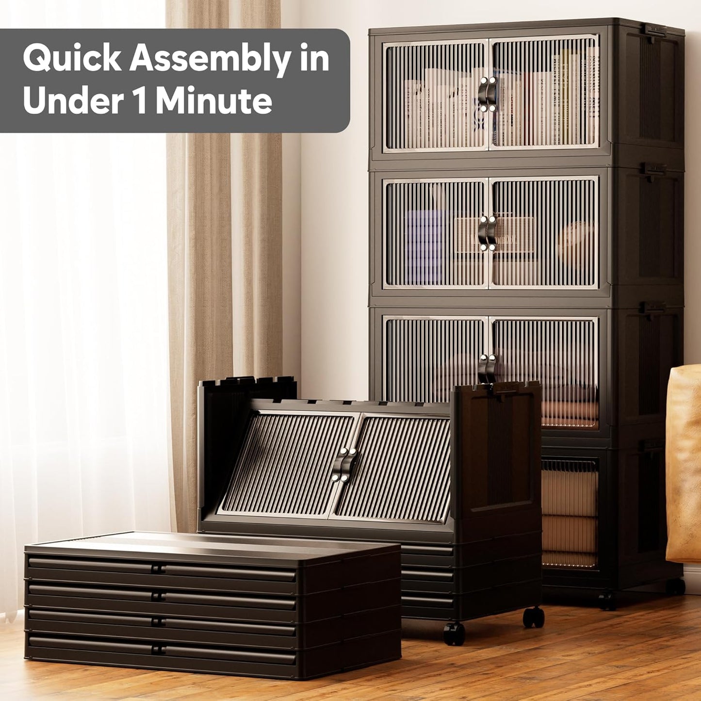 Jalove 120Gal Large Storage Bins with lids, 480QT Plastic Stackable Containers with Wheels, Collapsible Closet Organizer and Storage Drawers,Clothes Organization for Cabinet Home, 4Pack Black