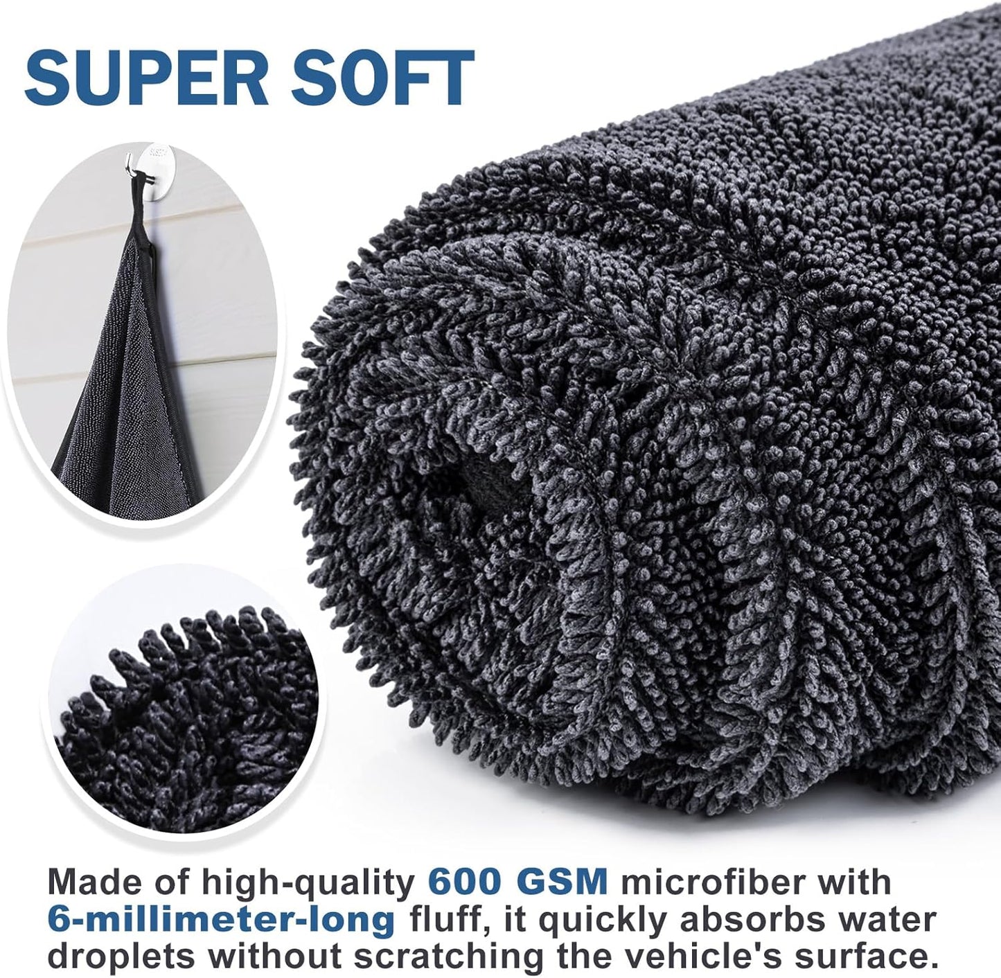 Navona 5-Pack 600GSM Professional Microfiber Car Drying Towels - Ultra Absorbent, Scratch-Free, Lint-Free (23.6" x 15.7") for Auto Detailing & Car Wash and Household Use.