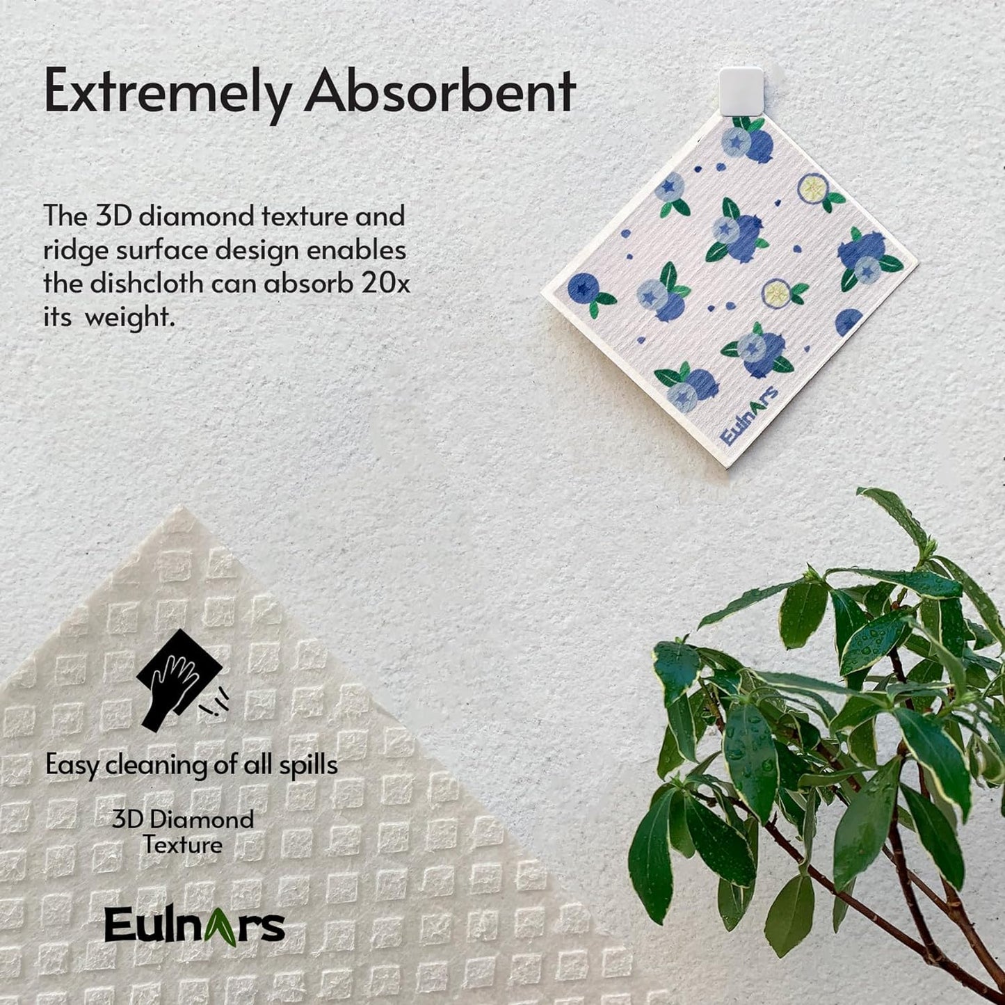 Swedish Dishcloths for Kitchen, 8 Pack Reusable Paper Towels with Clips, Non-Scratch Swedish Dish Towels, Super Absorbent Cellulose Sponge Cloths, Eco Friendly Gifts