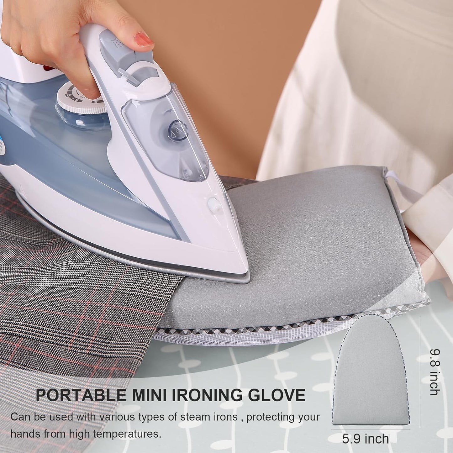 Ironing Board,Foldable Ironing Board Adjustable Height Compact Iron Board Thick Steel Tube Iron Board with Holder,Replacing Cloth Cover and Mini Handheld Gloves(Blue Dots)