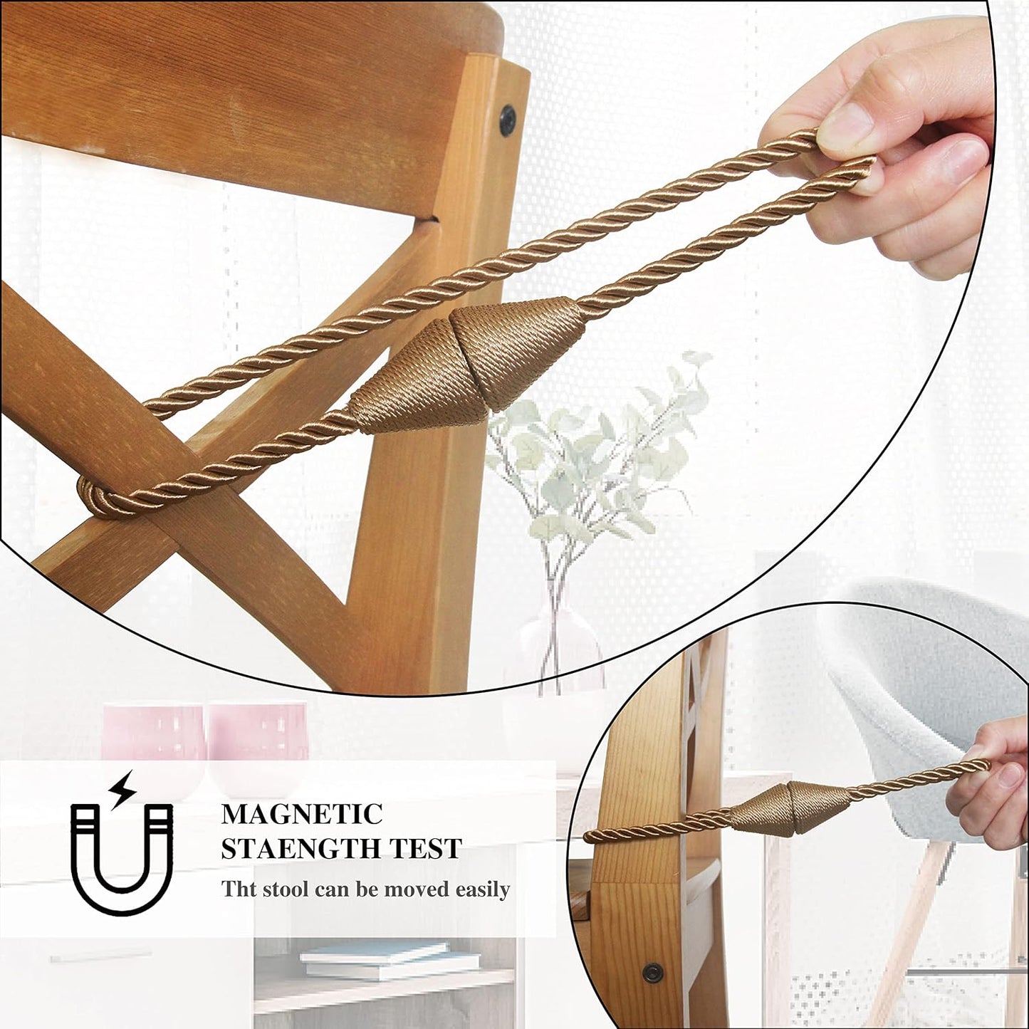 2 Pack Magnetic Curtain Tiebacks Rope Modern Handmade Curtain Tie Backs Decorative Drapes Weave Holdbacks for Window Décor, Khaki